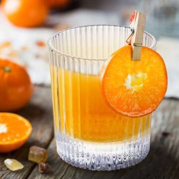 Triplorare Ribbed Glassware Set of 6, 9.5Oz Rocks Glasses, Ribbed Drinking Glasses, Vintage Ribbed Glasses, Origami Glass Cups for Whiskey, Cocktail, Mixed Drink