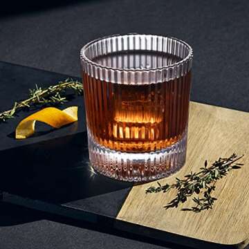 Triplorare Ribbed Glassware Set of 6, 9.5Oz Rocks Glasses, Ribbed Drinking Glasses, Vintage Ribbed Glasses, Origami Glass Cups for Whiskey, Cocktail, Mixed Drink