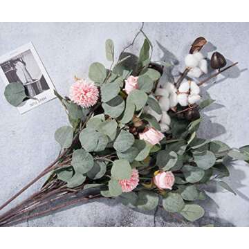 TOPHOUSE Artificial Eucalyptus Leaves stems 6 Pcs Faux Silver Dollar Eucalyptus Leaf Branches in Grey Green for Home Party Wedding Decoration(25.5" Tall)