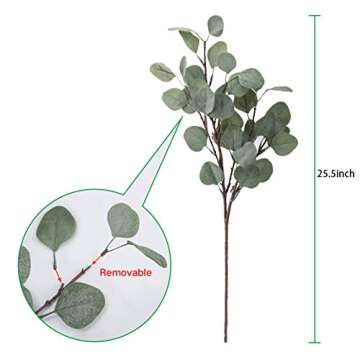 TOPHOUSE Artificial Eucalyptus Leaves stems 6 Pcs Faux Silver Dollar Eucalyptus Leaf Branches in Grey Green for Home Party Wedding Decoration(25.5" Tall)
