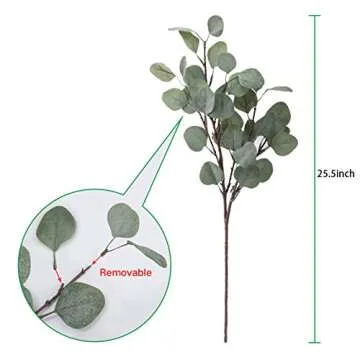 TOPHOUSE Artificial Eucalyptus Leaves stems 6 Pcs Faux Silver Dollar Eucalyptus Leaf Branches in Grey Green for Home Party Wedding Decoration(25.5" Tall)