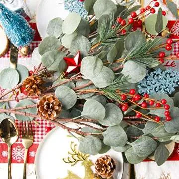 TOPHOUSE Artificial Eucalyptus Leaves stems 6 Pcs Faux Silver Dollar Eucalyptus Leaf Branches in Grey Green for Home Party Wedding Decoration(25.5" Tall)