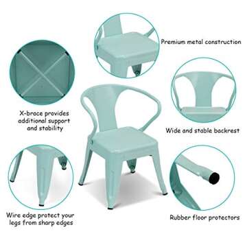 Costzon Kids Table and 2 Chair Set for Indoor/Outdoor Use, Steel Table and Stackable Chairs, Preschool, Bedroom, Playroom, Home, Furniture for Toddlers Boys & Girls(Mint Green, Table & Chairs)