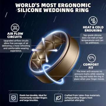 Egnaro Silicone Wedding Rings Mens, Inner Arc Breathable Design Silicone Rings for Men, 7 Rings / 4 ...