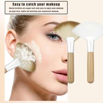 4 Pack Fan Brushes for Women Face Soft Bristle Highlighting Blush Brush with Long Handle Facial Applicator Brushes Face Makeup Tools for Loose Powder Highlighting Blush (2 Colors)