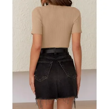 ZESICA Summer Ribbed Knit T-Shirt for Women