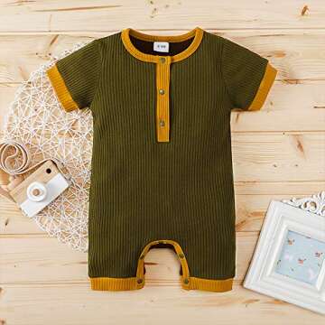 Nicecloud Newborn Baby Boy Girl Knitted Romper Jumpsuit Solid Short Sleeve Legging Bodysuit Playsuit...