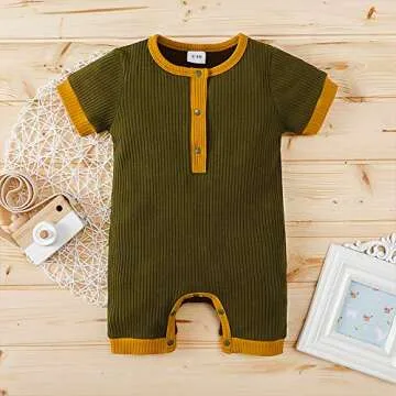 Nicecloud Newborn Baby Boy Girl Knitted Romper Jumpsuit Solid Short Sleeve Legging Bodysuit Playsuit...