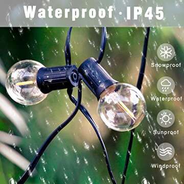 Svater 50-Foot Weather Proof Glass Patio and Garden Outdoor LED String Lights, includes 1 Watt Antique ‎G40 Bulbs and Dimmable, Warm White