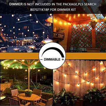 Svater 50-Foot Weather Proof Glass Patio and Garden Outdoor LED String Lights, includes 1 Watt Antique ‎G40 Bulbs and Dimmable, Warm White