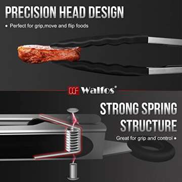 Walfos Kitchen Tongs Set - Silicone Tips & Stainless Steel