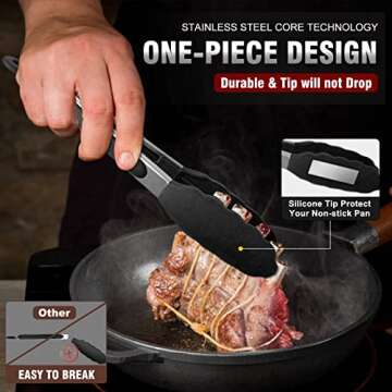 Walfos Kitchen Tongs Set - Silicone Tips & Stainless Steel