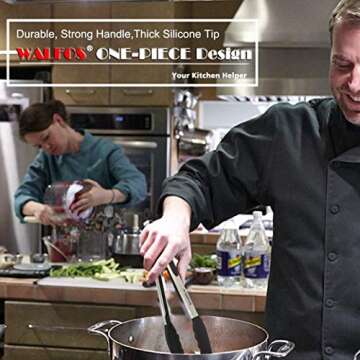 Walfos Kitchen Tongs Set - Silicone Tips & Stainless Steel