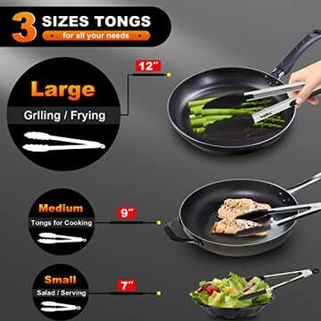 Walfos Kitchen Tongs Set - Silicone Tips & Stainless Steel