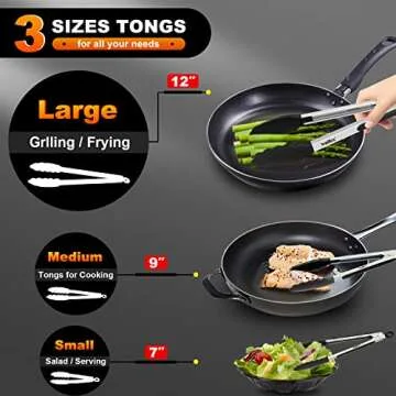 Walfos Kitchen Tongs Set - Silicone Tips & Stainless Steel