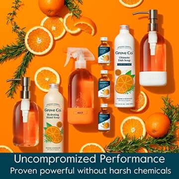Grove Co. Glass Cleaner, Refill Concentrate (2 x 1 Fl Oz) + 1 x Reusable Glass Spray Bottle (16 Oz) Plant-Based Cleaning Supplies Bundle, No Plastic Waste, 100% Natural Orange & Rosemary Fragrance