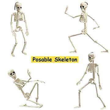 XONOR 16” Posable Halloween Skeleton- Full Body Halloween Skeleton with Movable Joints for Haunted House Props Decorations (3pcs)