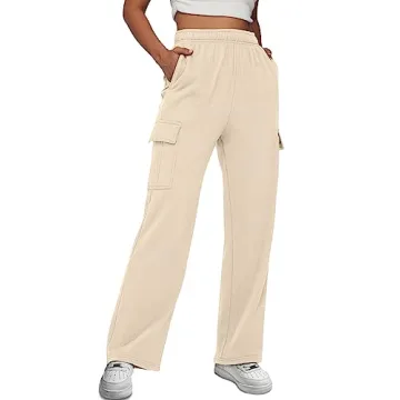 AUTOMET Women's High Waisted Cargo Sweatpants - Casual Fleece Joggers