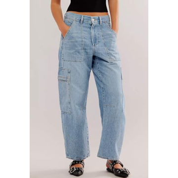 Trendy PLNOTME Womens Cargo Barrel Jeans for Comfort and Style
