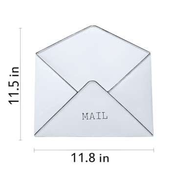 SOFFEE DESIGN Wall Mount Metal Mail Holder Envelope Shape Mail Organizer for Storage Postcard, Mail, Newspaper, Letter, Bill, Magazine, Home Office Wall Decor Hanging Letter Basket Mailbox - White