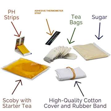 1 Gallon Kombucha Starter Kit - with SCOBY, Sugar, Tea, Glass Jar, Ph Strips and thermometer (Deluxe Kit)