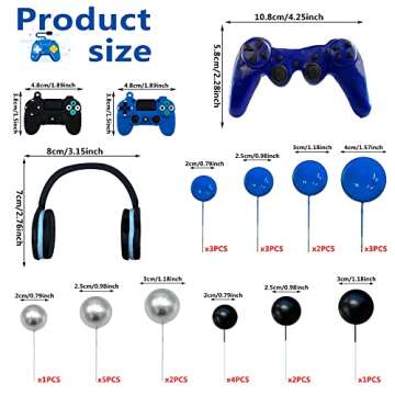 30 PCS Video Game Themes Cake Toppers Headset Ball Game Controller Cake Decoration for Game Theme Bi...