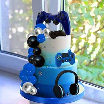 30 PCS Video Game Themes Cake Toppers Headset Ball Game Controller Cake Decoration for Game Theme Birthday Party Cake Decoration (Blue)