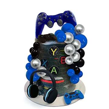 30 PCS Video Game Themes Cake Toppers Headset Ball Game Controller Cake Decoration for Game Theme Birthday Party Cake Decoration (Blue)