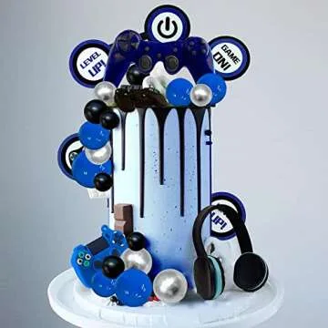 30 PCS Video Game Themes Cake Toppers Headset Ball Game Controller Cake Decoration for Game Theme Birthday Party Cake Decoration (Blue)