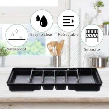 Silverware Drawer Organizer, Expandable Kitchen Drawer Organizer Utensil Drawer Organizer Cutlery Drawer Adjustable Utensil Tray Flatware Tray for Forks Spoons Knife Organizer(Large, Gray Black)