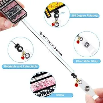 4 Nurse Retractable Badge Reels - Glitter ID Holders