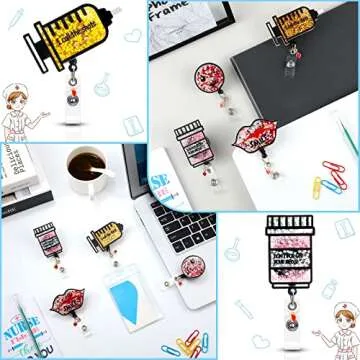 4 Nurse Retractable Badge Reels - Glitter ID Holders