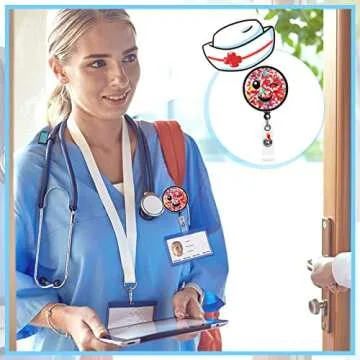 4 Nurse Retractable Badge Reels - Glitter ID Holders