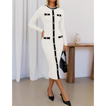 ZESICA Women's Color Block Midi Sweater Dress - Fall 2024