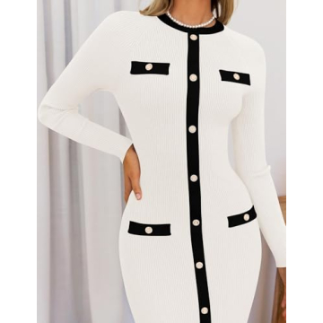 ZESICA Women's Color Block Midi Sweater Dress - Fall 2024