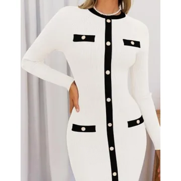 ZESICA Women's Color Block Midi Sweater Dress - Fall 2024