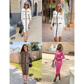 ZESICA Women's Color Block Midi Sweater Dress - Fall 2024