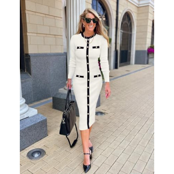 ZESICA Women's Color Block Midi Sweater Dress - Fall 2024