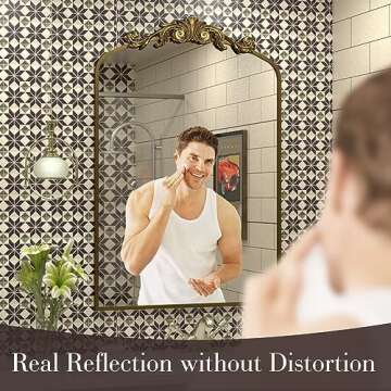 SMIROR 24x36 Ornate Vintage Mirror, Gold Arched Antique Mirror for Bathroom Wall, Baroque Inspired, ...