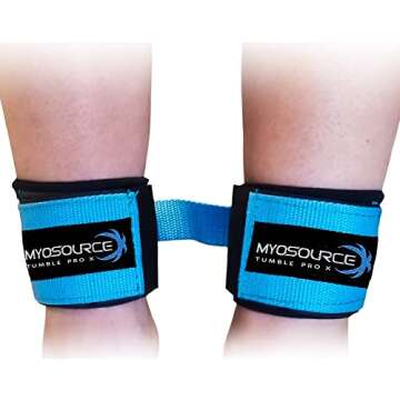 Myosource Kinetic Bands Tumble Pro X Ankle Straps Kit – Cheerleading Standing Tumbling Equipment, Gymnastics Backhandspring Trainer – Includes Flexibility Stunt Stretch Strap – Blue