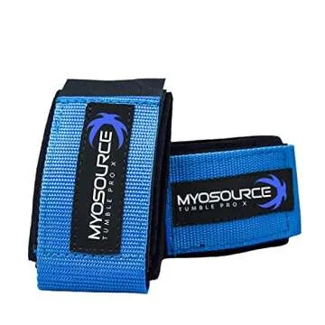 Myosource Kinetic Bands Tumble Pro X Ankle Straps Kit – Cheerleading Standing Tumbling Equipment, Gymnastics Backhandspring Trainer – Includes Flexibility Stunt Stretch Strap – Blue