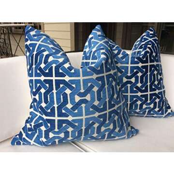 MangGou Blue and White Cushion Cover Pillow Covers Chinoiserie Style Home Decorative Cushion Cover S...
