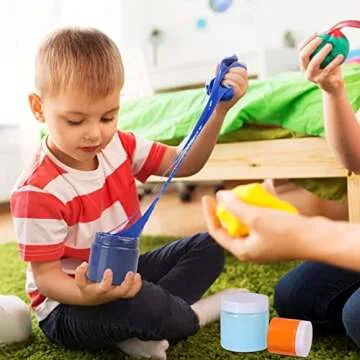 SGHUO Empty 24 Pack Slime Containers, 12 6oz and 12 2oz Plastic Storage Jars with Lids and Labels for DIY Slime, Glitter, Jewelry Making Supplies, Foam Beads