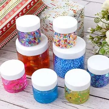 SGHUO Empty 24 Pack Slime Containers, 12 6oz and 12 2oz Plastic Storage Jars with Lids and Labels for DIY Slime, Glitter, Jewelry Making Supplies, Foam Beads