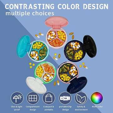 Serfeymi Small Pill Box - 3 Compartments Portable Pill Box for Purse Pocket, Compact Mini Travel Pill Case - Suitable for Medicine, Vitamin, Fish Oil, Supplements - Pink(Logo)