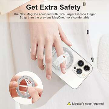 EWA MagOne (Upgrade) Compatible with MagSafe Phone Grip Stand with Silicone Finger Strap, Removable ...
