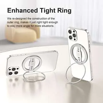 EWA MagOne (Upgrade) Compatible with MagSafe Phone Grip Stand with Silicone Finger Strap, Removable Magnetic Ring Holder Kickstand Loop, Only for iPhone 15, 14, 13 Pro/Max/Plus-(Silver)