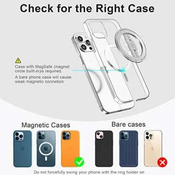 EWA MagOne (Upgrade) Compatible with MagSafe Phone Grip Stand with Silicone Finger Strap, Removable Magnetic Ring Holder Kickstand Loop, Only for iPhone 15, 14, 13 Pro/Max/Plus-(Silver)