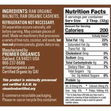 Artisana Organics Raw Walnut Butter with Cashews | No Sugar Added, Just Two Ingredients - Vegan, Paleo, and Non GMO, 9oz Jar