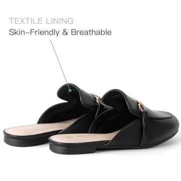 MUSSHOE Mules for Women Flats Comfortable Slip on Women Mules Backless Loafers,Black pu 8